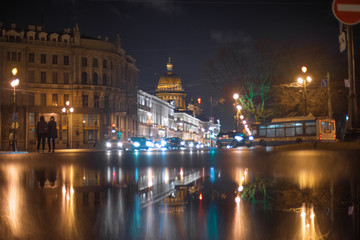 Wall Mural - Rainy autumn night in St. Petersburg