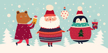 Vector Christmas Cartoon Illustration Of Cute Santa Claus In Sweater