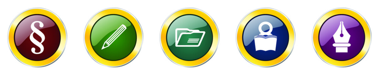 Poster - Set of colorful web glossy vector icons, paragraph, justice, draw and document buttons in eps 10 for webdesign and mobile applications on white background
