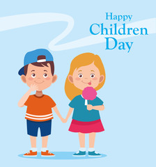 Sticker - Happy children day design with happy girl and woman