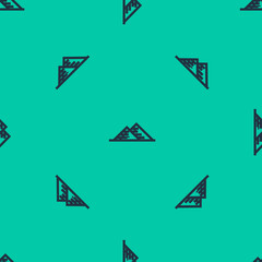 Poster - Blue line Egypt pyramids icon isolated seamless pattern on green background. Symbol of ancient Egypt. Vector Illustration