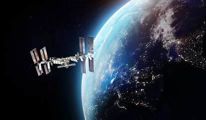 Interntaional space station. ISS station on orbit of the Earth planet. Elements of this image furnished by NASA