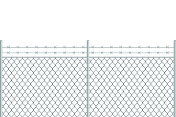 Wall Mural - Metal fence with barbed wire vector illustration