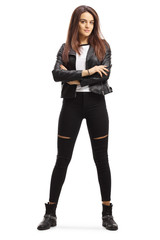 young trendy female standing and posing