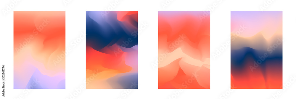 Abstract deep red and blue vibrant gradient colors backgrounds for fashion flyer, brochure design. Set of soft, bright gradiented wallpaper for mobile apps, ui design, banner, poster - obrazy, fototapety, plakaty 
