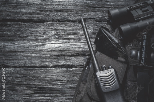 Fotografía Special force agent equipment concept background with copy space.