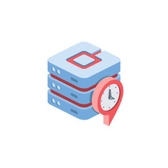 Poster - Server Map label time clock. Vector 3d isometric, color web icon, new flat style. Creative illustration design, idea for infographics.