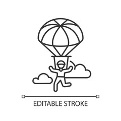 Sticker - Parachuting linear icon. Paragliding, paratrooping activity. Air extreme sport. Skydiving, hang gliding recreation. Flights in sky and jumps with parachute. Thin line illustration. Contour symbol