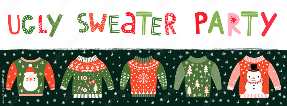 Ugly sweater party banner, invitation or poster for Christmas holiday celebrations Stock Vector | Adobe Stock ugly-sweater-party-banner-invitation-or-poster-for-christmas-holiday-celebrations-stock-vector-adobe-stock
