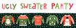 Ugly sweater party banner, invitation or poster for Christmas holiday celebrations
