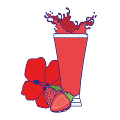 Poster - strawberry juice and fruit with tropical flower