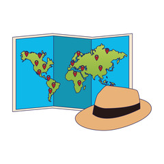 Wall Mural - world map and hat accessory