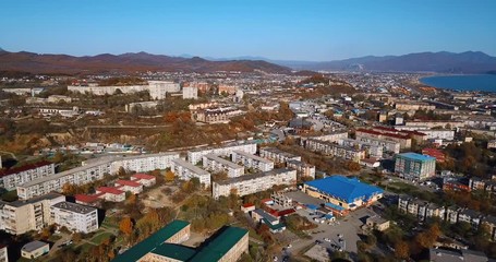 Wall Mural - Nakhodka, Primorsky Territory. View from above. Residential buildings in the small port city of Nakhodka.