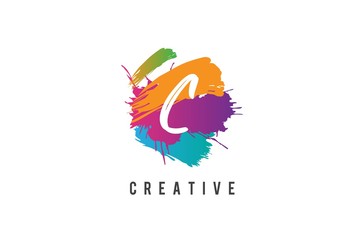 Wall Mural - hand lettering brush initial letter c inside colorful paintbrush template design