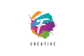 Wall Mural - hand lettering brush initial letter f inside colorful paintbrush template design