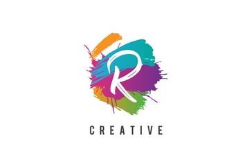 Wall Mural - hand lettering brush initial letter r inside colorful paintbrush template design