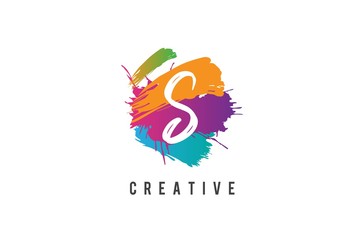 Wall Mural - hand lettering brush initial letter s inside colorful paintbrush template design