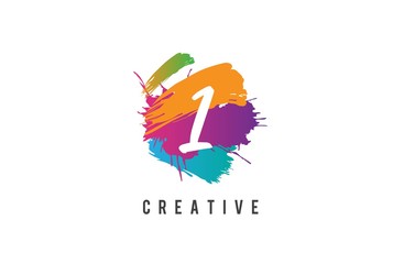 Wall Mural - hand lettering brush initial number 1 inside colorful paintbrush template design