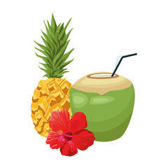 Sticker - pineapple and coconut drink with tropical flower