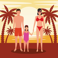 Wall Mural - avatar young couple and girl wearing swimsuit