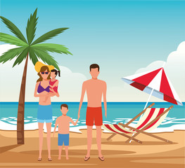 Wall Mural - avatar family and kids wearing swimsuits at the beach