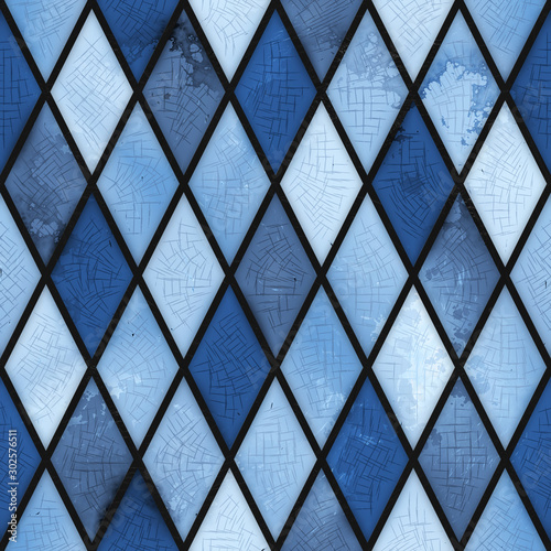 Nowoczesny obraz na płótnie Stained glass seamless texture, colored grunge with rhombus pattern, 3d illustration