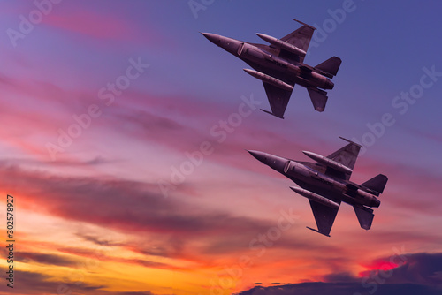 Fotografía Army Show performant of air craft in air show with twilight sky background