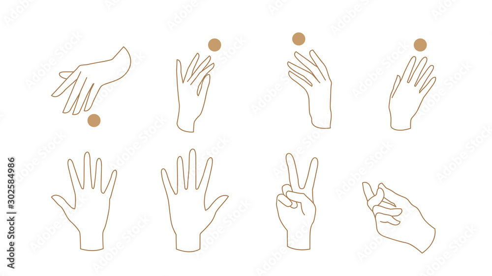 Hand linear style icon, Hands and fingers vector design in various ...