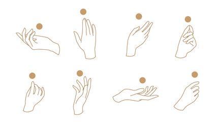 Wall Mural - hand linear style icon, hands and fingers vector design in various poses for create logo and line ar