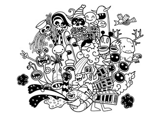 Vector illustration of Doodle cute Monster background ,Hand drawing Doodle