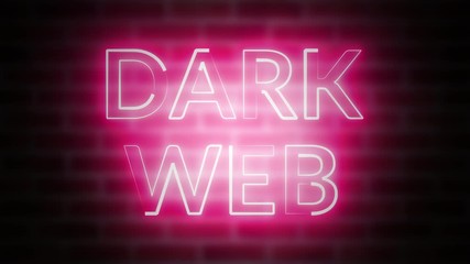 Poster - 3D rendering of neon text Dark web against the background of brick, computer generated
