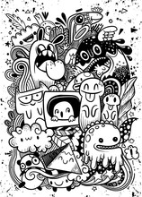 Abstract Grunge Urban Pattern With Monster Character, Super Drawing In Graffiti Style,background. Vector Illustration