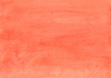Watercolor Deep Coral Background Texture. Light Pink-orange Stains On Paper. 