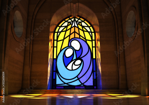 Cuadros en Lienzo Stained Glass Window Nativity Scene