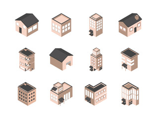 Canvas Print - building isometric style icons set