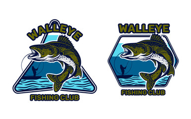 Wall Mural - walleye fishing club, walleye jump on the water catching by man on kayak fishing with daylight background