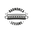 Harmonica lessons retro emblem. Vector logo