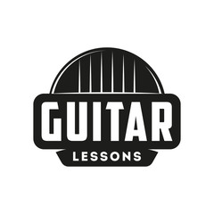 Guitar lessons retro emblem. Vector logo