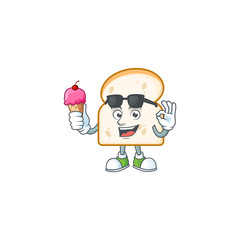 Sticker - Mascot with ice cream in the slice white bread