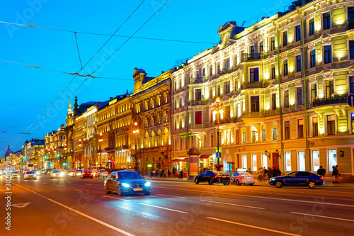Night cityscape Nevsky, Petersburg, Russia