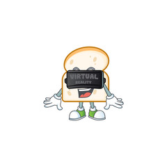 Poster - Cute slice white bread with virtual reality mascot