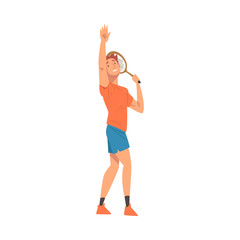 Sticker - Male Tennis Player with Tennis Racket, Athlete Character in Uniform Taking Part in Competition Vector Illustration