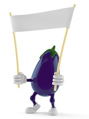 Poster - Eggplant character holding blank banner