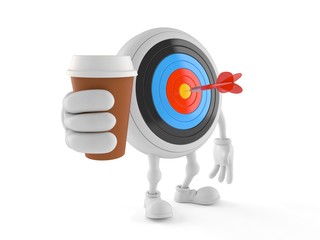 Sticker - Bull's eye character holding coffee cup