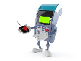 Wall Mural - Credit card reader character pushing button on white background