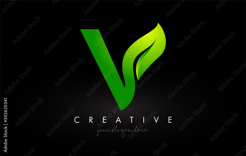 V Leaf Letter Logo Icon Design in Green Colors Vector Illustration ...