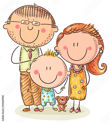Happy family with one child, colorful vector illustration