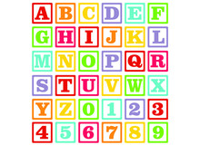 Alphabet For Children. Kids Learning Material. Card For Learning Alphabet And Numbers. Color Alphabet And Numbers In Square