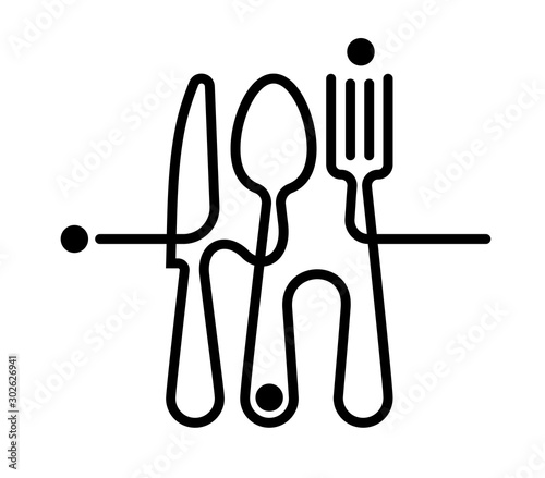 Fotografía Logo of a cafe or restaurant made of forks, spoons and knives.