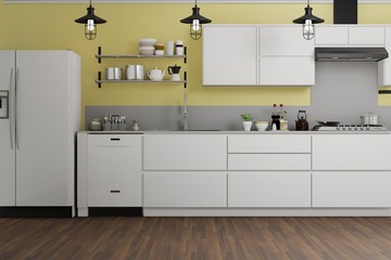 Wall Mural - interior of modern yellow kitchen design, 3d rendering